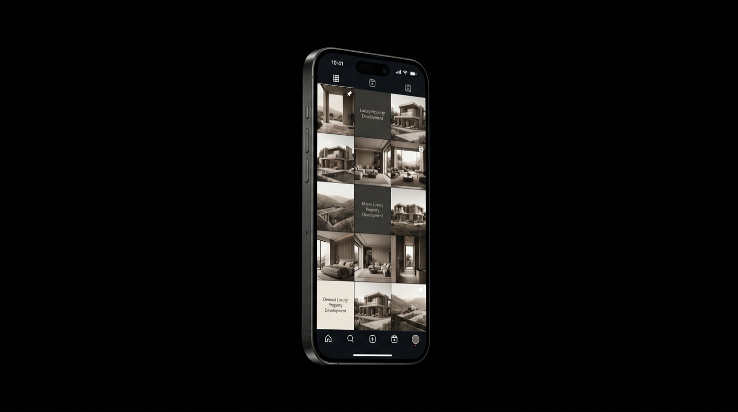 Luxury property development social media grid on a phone